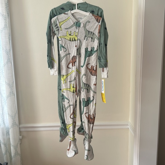 2 Carters Dinosaur footed pajamas Size 3T. NWT - Picture 2 of 9